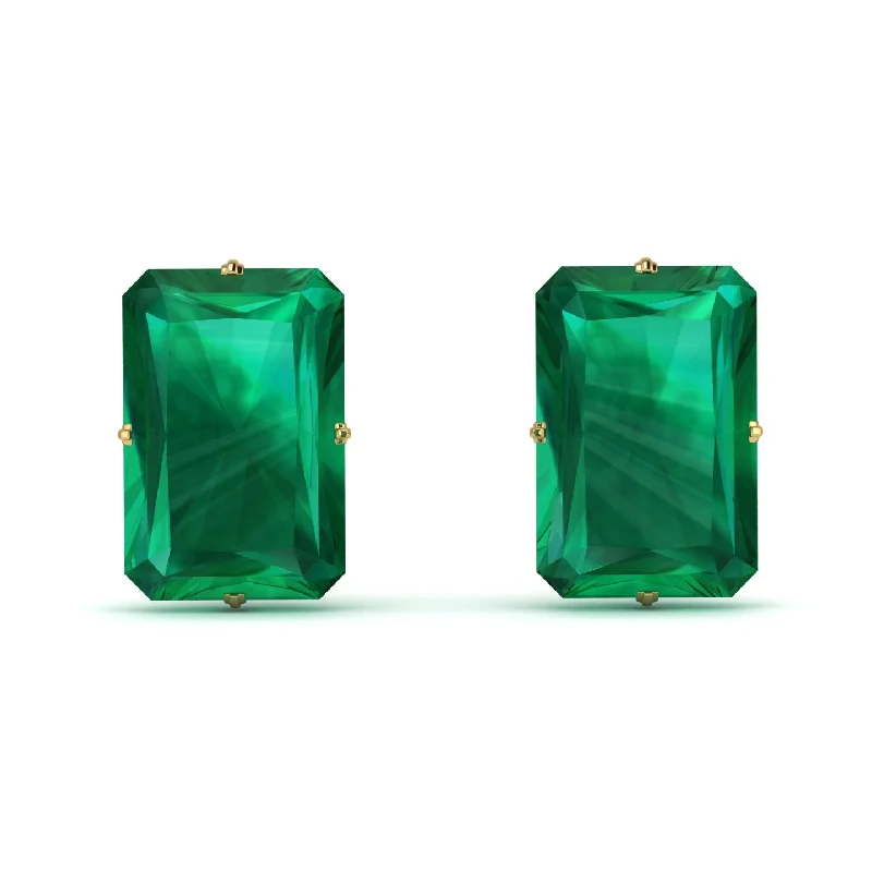 Women’s oval earrings-Hidden Halo Emerald Cut Emerald Earrings  - Vanessa No. 4