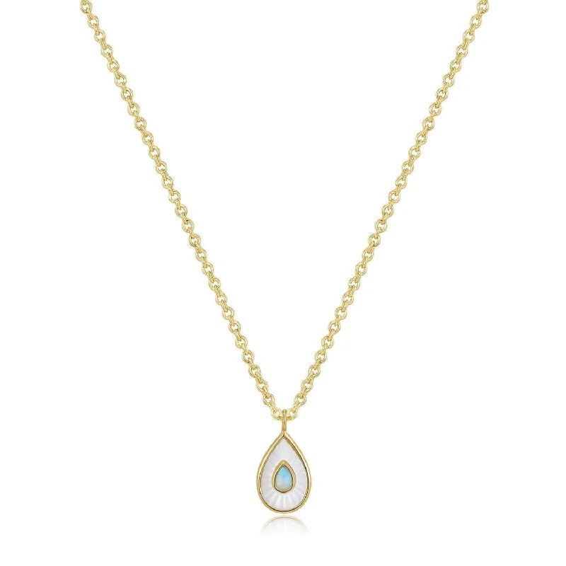 Women’s chunky necklace-Pear Shaped Mop Pendant With Opal Necklace