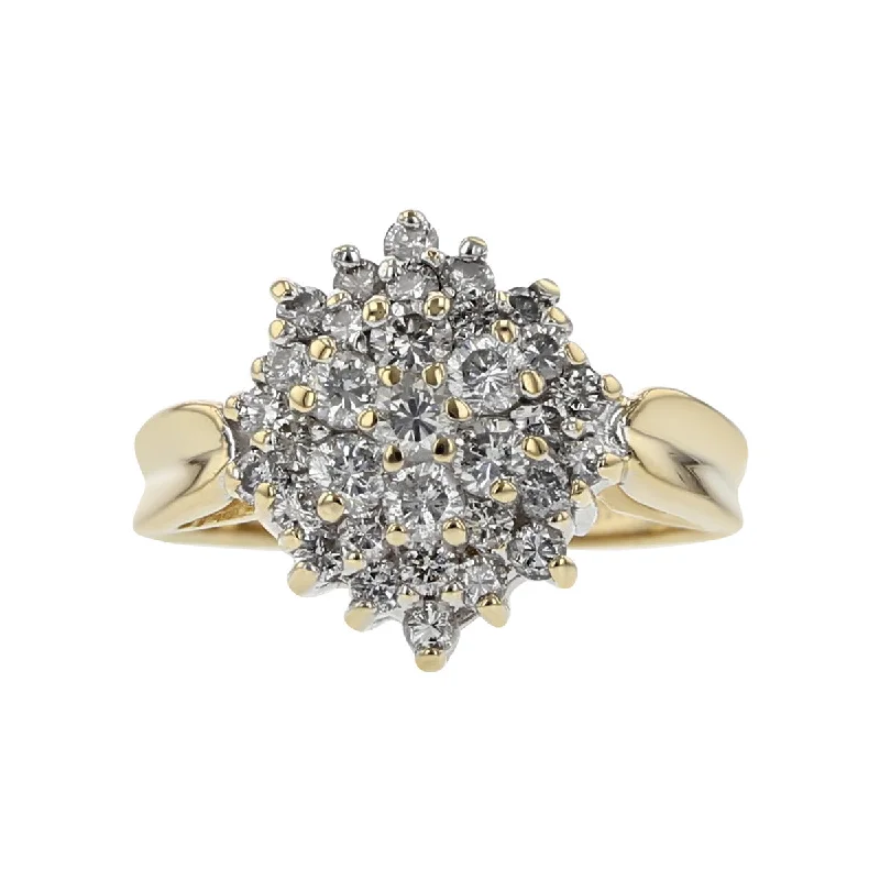 Women’s classic gold engagement ring-14K Yellow Gold Diamond Cluster Waterfall Ring