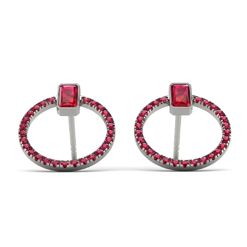 Women’s boho chic earrings-Emerald Cut Circle Ruby Earrings - Oaklyn No. 57