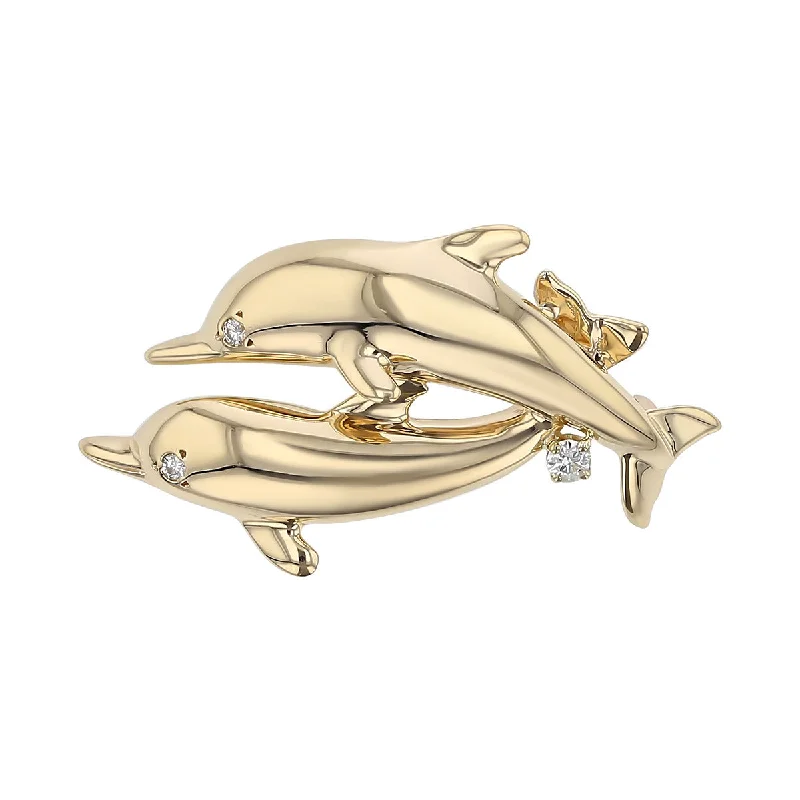 Women’s unique three-stone engagement ring-Danker 14K Yellow Gold Dolphins Pin with Diamonds