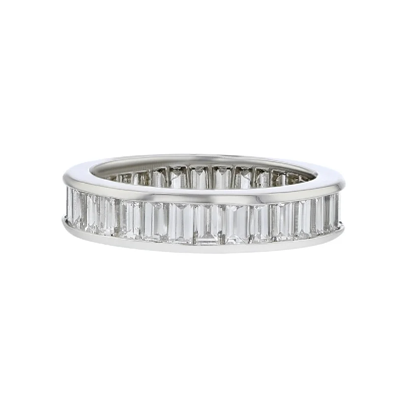 Women’s platinum solitaire engagement ring-Baguette Diamond Eternity Band