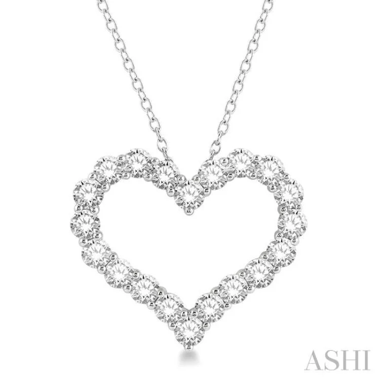 Women’s personalized necklace-4 ctw Heart Shape Round Cut Diamond Pendant With Chain in 14K White Gold