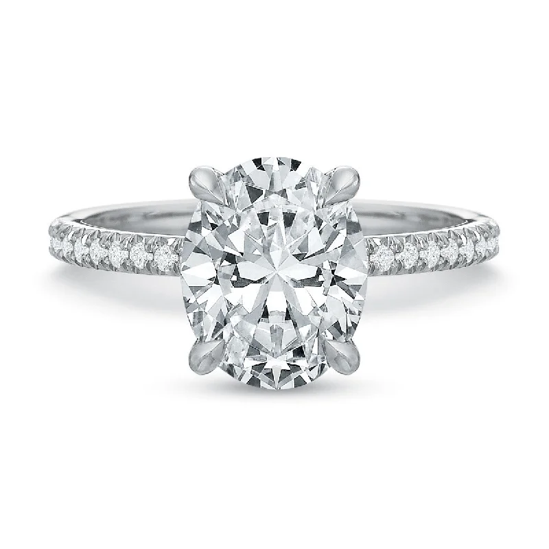 Women’s radiant-cut engagement ring-Modern Classic Solitaire Diamond Semi-Mount Ring in 18K White Gold and Platinum for Oval Center, Size 6