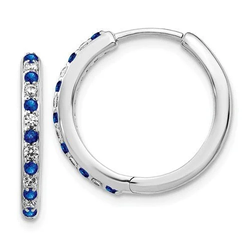 Women’s statement dangle earrings-14KT WHITE GOLD 0.21 CTW SAPPHIRE & 0.18 CTW DIAMOND HOOP EARRINGS