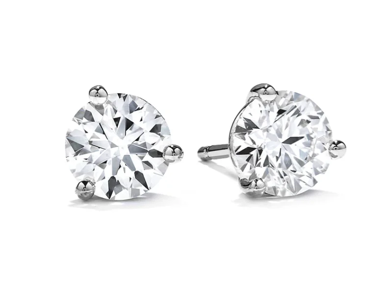 Women’s simple gold earrings-Hearts On Fire Round Brilliant Diamond 3-Prong Stud Earrings in 18K White Gold