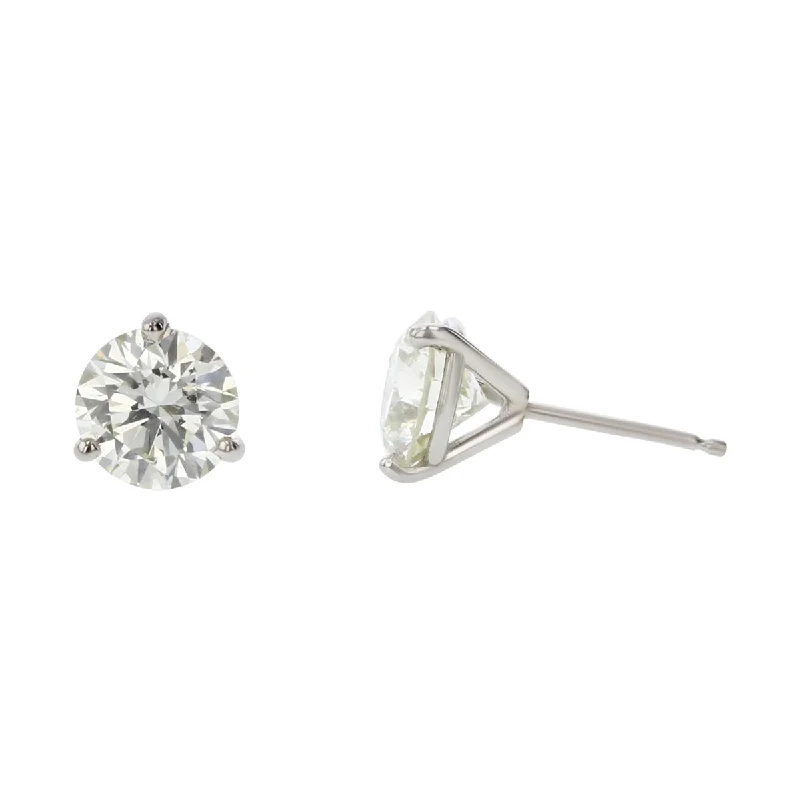 Women’s stud earrings with diamonds-Round Brilliant Diamond 3-Prong Stud Earrings in 14K White Gold