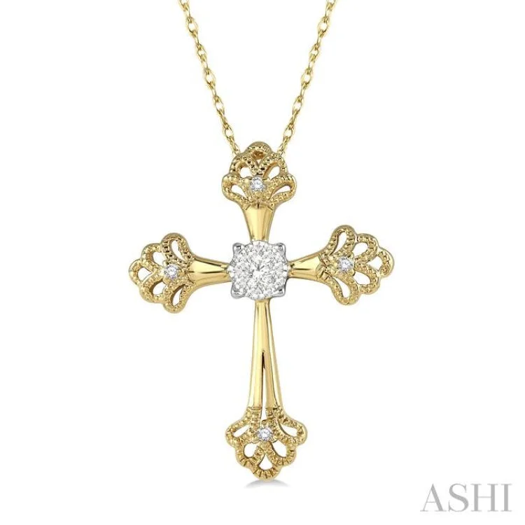 Women’s crystal necklace-1/8 Ctw Tree Shape Cross Charm Round Cut Diamond Pendant With Chain in 14K Yellow and White Gold