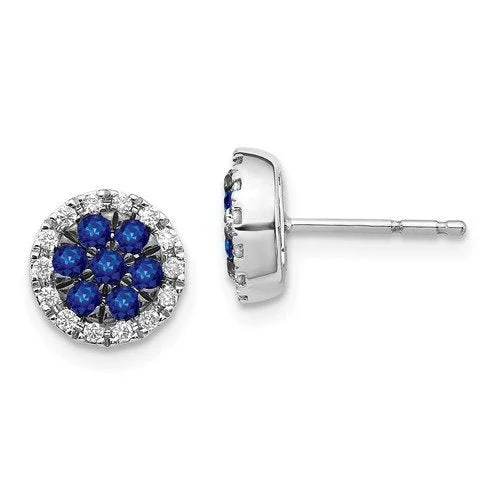 Women’s luxury diamond earrings-14KT WHITE GOLD .45 CTW SAPPHIRE & .14 CTW DIAMOND CLUSTER HALO EARRINGS