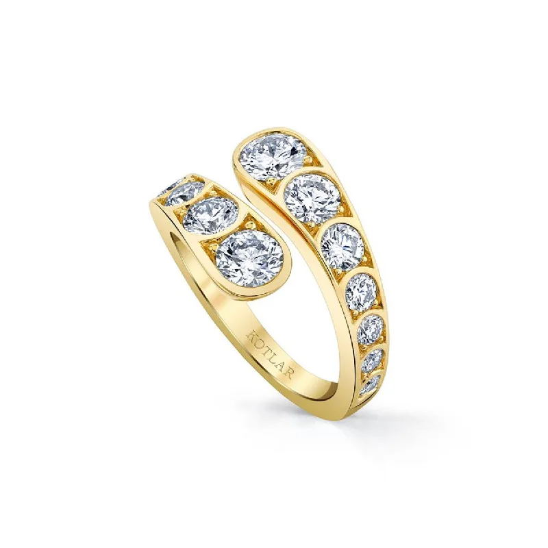 Women’s white gold engagement ring-18K Yellow Gold Diamond Scallop Artisan Pave Bypass Ring