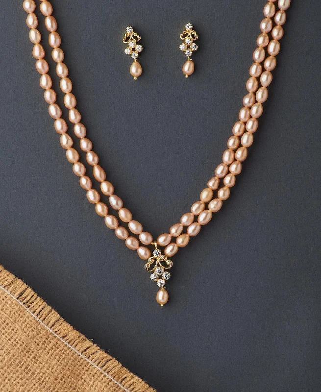 Women’s chain necklace-Trendy Real Pearl Necklace Set