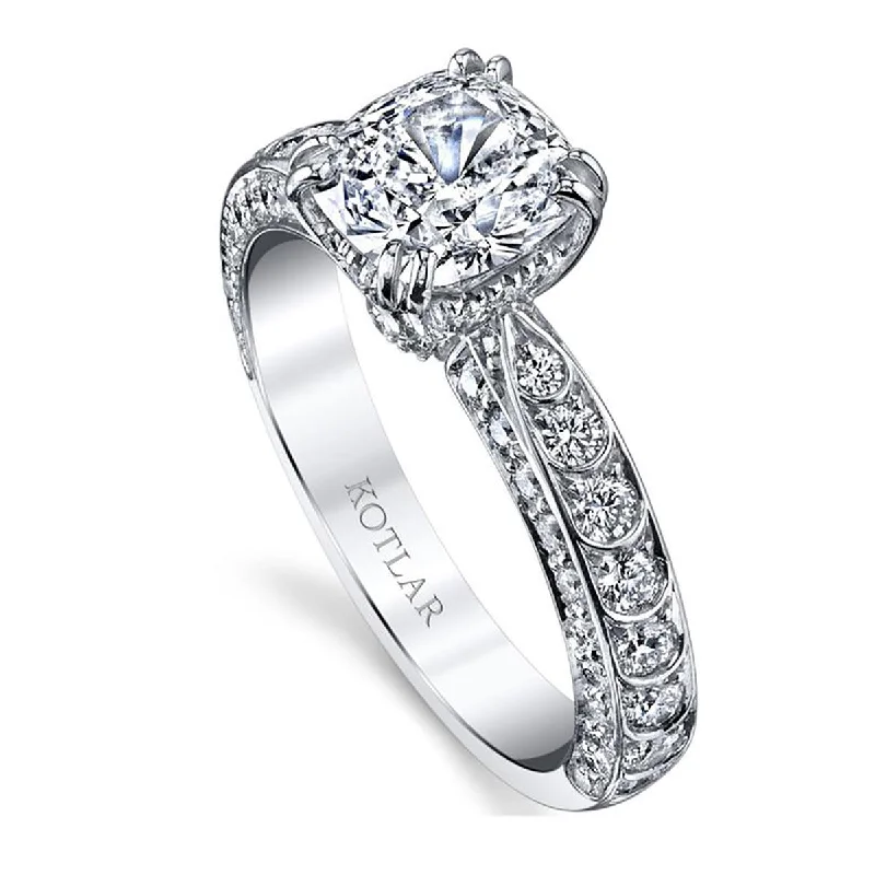 Women’s simple engagement ring-Kotlar Cushion Diamond Artisan Pave Scallop Ring