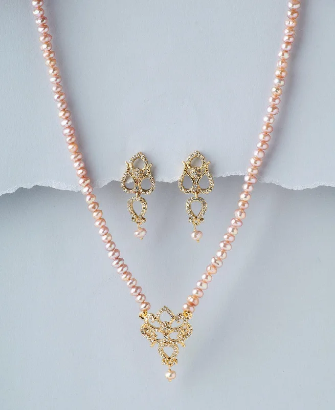 Women’s layered gold necklace-Trendy Real Pearl Necklace Set