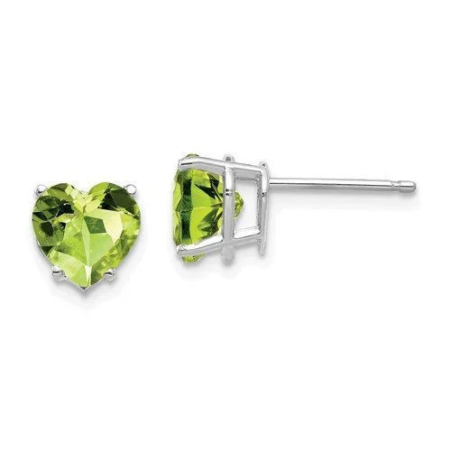 Women’s pearl earrings-14KT WHITE GOLD 2.80 CTW HEART PERIDOT EARRINGS