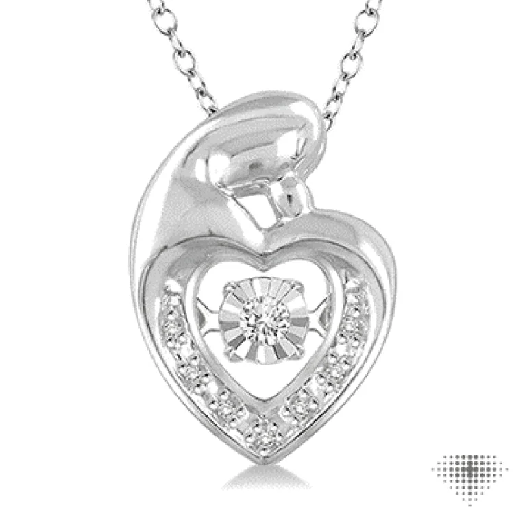 Women’s zodiac pendant necklace-1/20 Ctw Round Cut Diamond Emotion Mom & Child Pendant in Sterling Silver with Chain