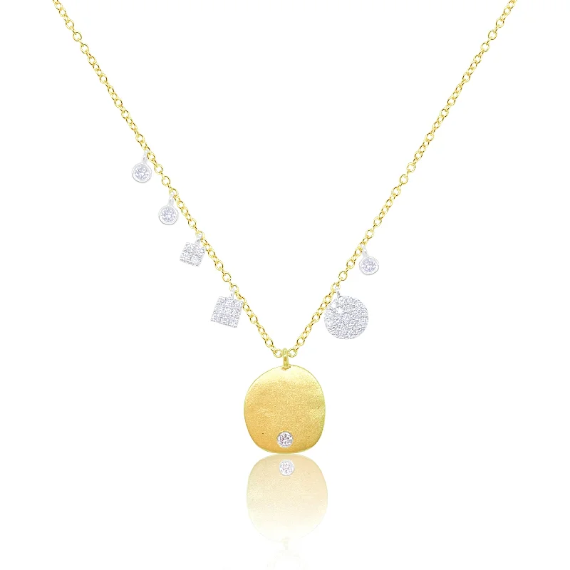 Women’s colorful gem necklace-Gold Disk & Diamond Confetti Necklace