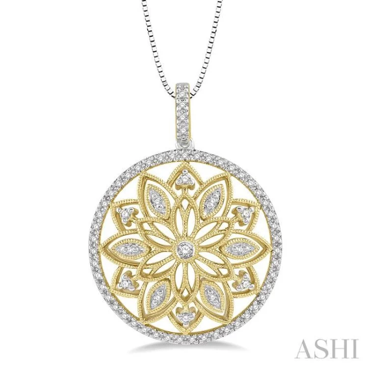 Women’s simple gold necklace-1/4 Ctw Lattice Floral Splendor Diamond Fashion Pendant in 10K Yellow Gold with chain