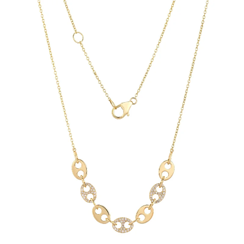 Women’s layered gold necklace-Diamond & Gold Mariner Link Necklace