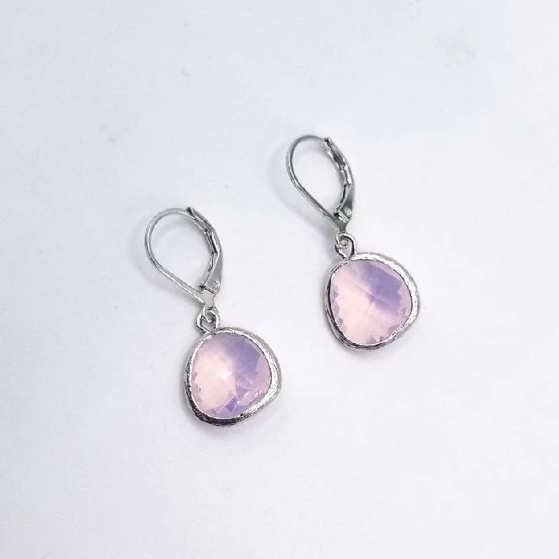 Women’s gemstone hoop earrings-Sterling Silver Violet Opal Crystal Lever Back Earrings