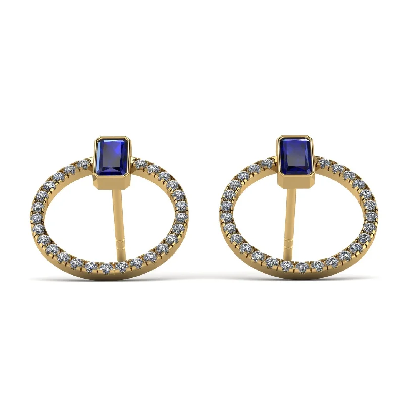 Women’s classic pearl earrings-Emerald Cut Circle Sapphire Earrings - Oaklyn No. 13