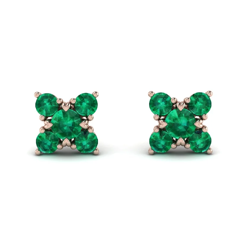 Women’s cubic zirconia earrings-Geometrical 5 Emeralds Stud Earrings - Noa No. 20