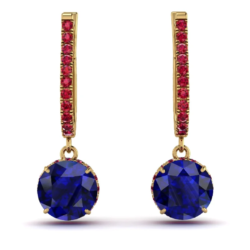 Women’s hanging earrings-Sapphire Dangle Earrings With Hidden Halo - Adaline No. 58