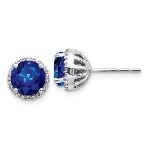 Women’s boho earrings-14KT WHITE GOLD 2.30 CTW SAPPHIRE & 0.12 CTW DIAMOND HALO EARRINGS