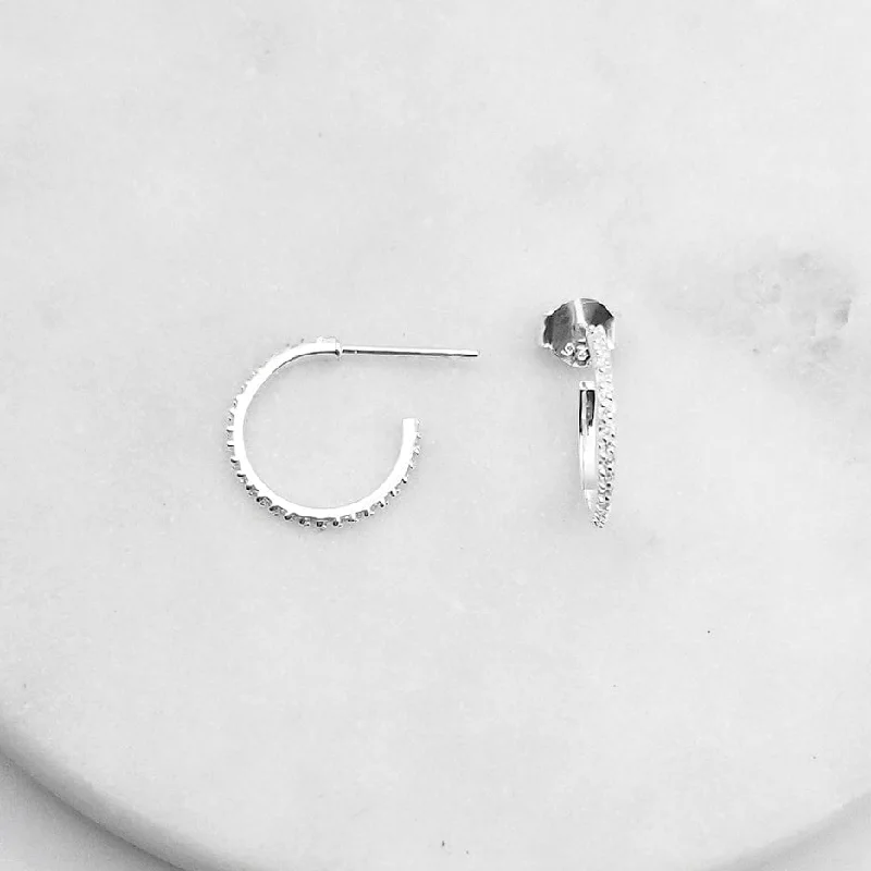 Women’s delicate hoop earrings-Polished Sterling Silver CZ Pave Hoop Earrings