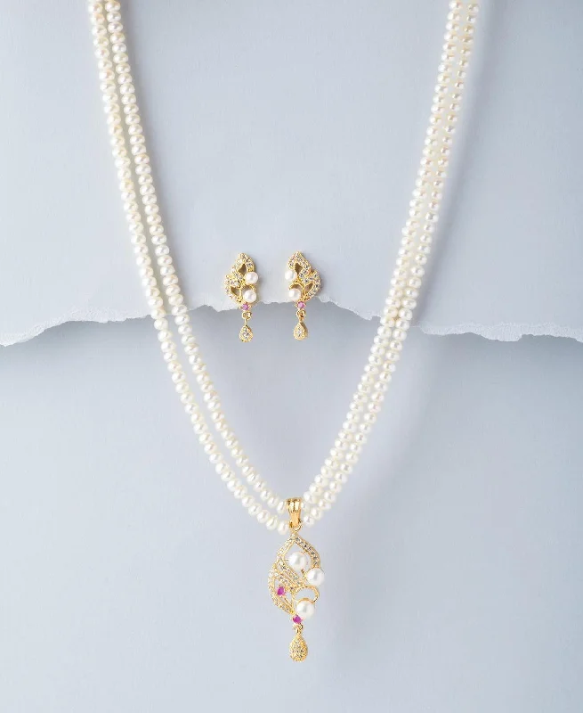 Women’s birthstone pendant necklace-Trendy Real Pearl Necklace Set