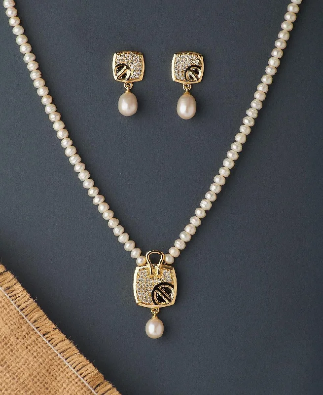 Women’s heart-shaped pendant necklace-Trendy Real Pearl Necklace Set