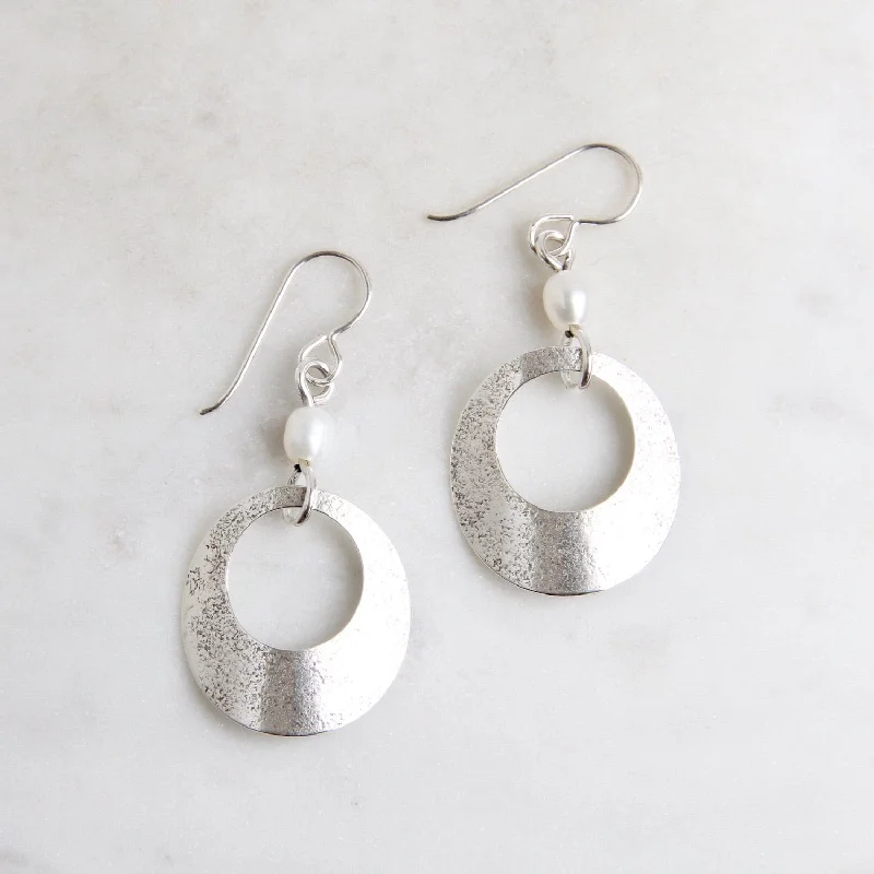 Women’s bridal drop earrings-Sterling Silver Open Disc, Slightly Folded Earrings