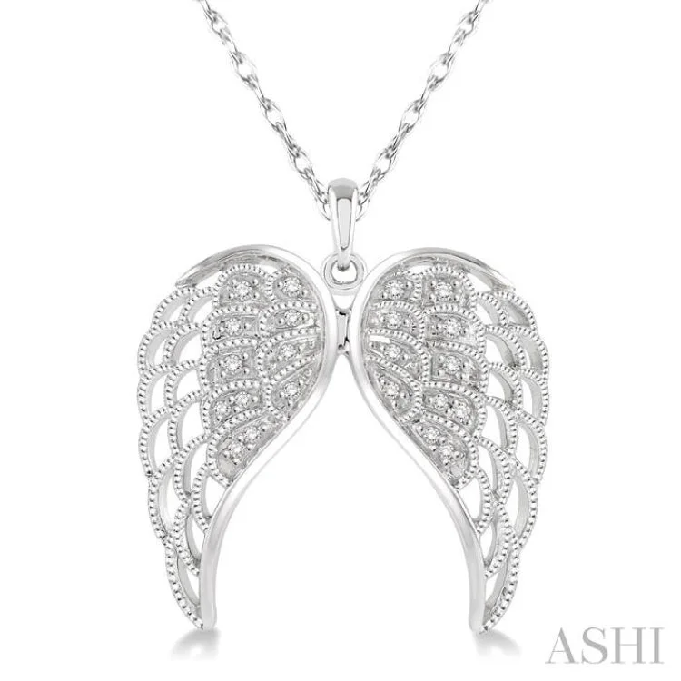 Women’s black diamond necklace-1/10 Ctw Round Cut Diamond Angel Wing Pendant in Sterling Silver with Chain