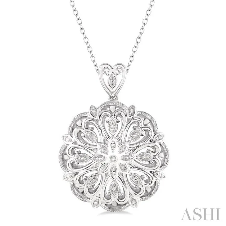 Women’s crystal charm necklace-1/20 Ctw Round Cut Diamond Medallion Pendant in Sterling Silver with Chain