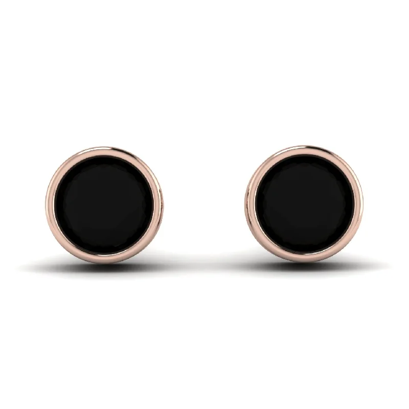 Women’s minimalist earrings-Bezel Stud Black Diamond Earrings - Royal No. 8