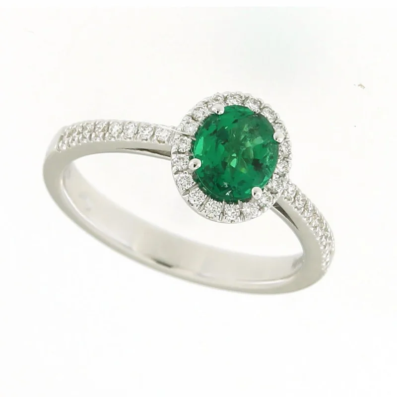 Women’s round-cut diamond engagement ring-Emerald and Diamond Halo Ring