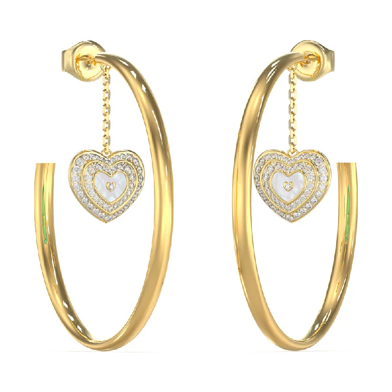 Women’s long drop earrings-Guess Gold Plated Stainless Steel 50mm Mother Of pearl And Crystals Hoop Earrings