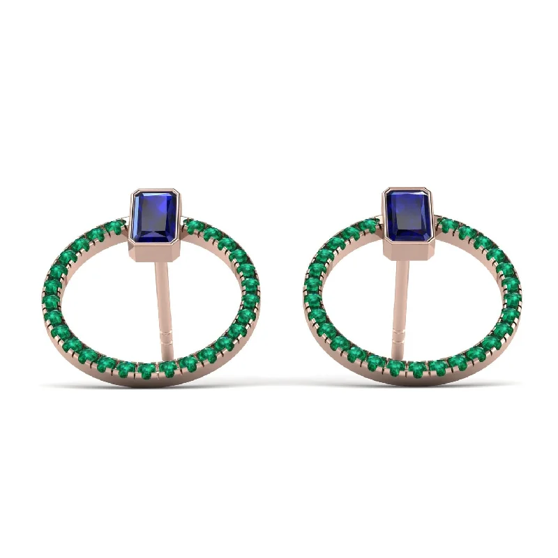 Women’s custom earrings-Emerald Cut Circle Sapphire Earrings - Oaklyn No. 29