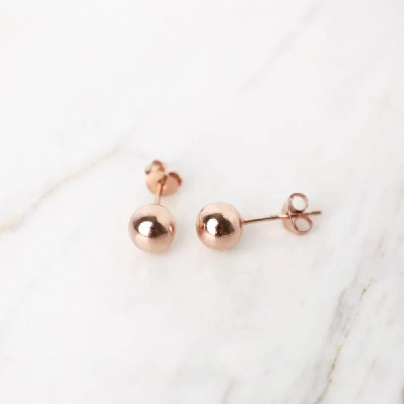 Women’s crystal earrings-6mm Rose Gold Plated Sterling Silver Ball Earrings