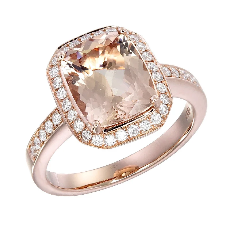 Women’s diamond-studded halo engagement ring-14K Rose Gold Morganite and Diamond Halo Ring