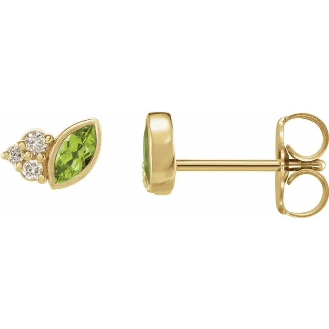 Women’s sapphire earrings-14KT YELLOW GOLD 0.16 CTW PERIDOT & 0.05 CTW DIAMOND EARRINGS