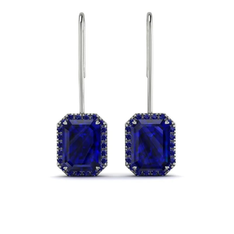 Women’s diamond stud earrings-Halo Emerald Cut Sapphire Earrings - Izabella No. 75