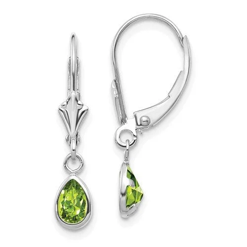 Women’s chunky earrings-14KT GOLD 0.90 CTW PEAR PERIDOT BEZEL LEVERBACK EARRINGS