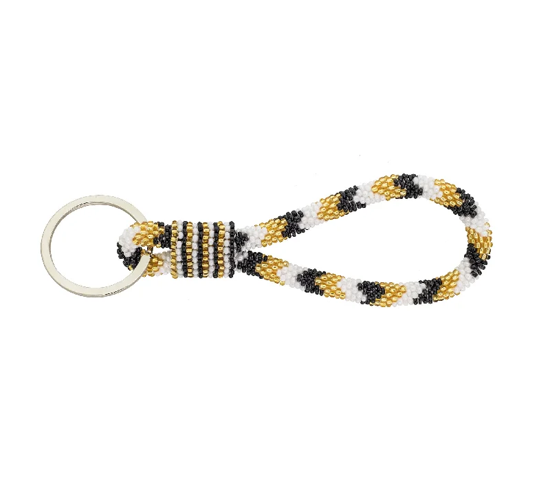 Women’s silver necklace-Game Day Roll-On® Keychain <br> - Gold, White & Black