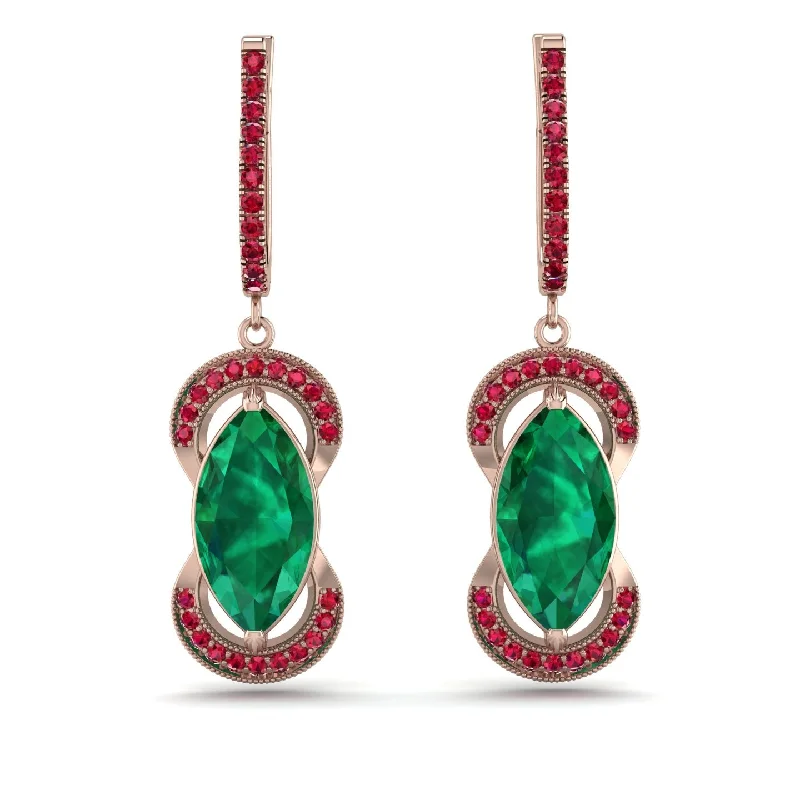 Women’s sparkling diamond earrings-Marquise Vintage Emerald Earrings - Marley No. 50