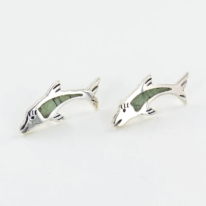 Women’s sleek earrings-Silver & Turquoise Dolphin Earrings