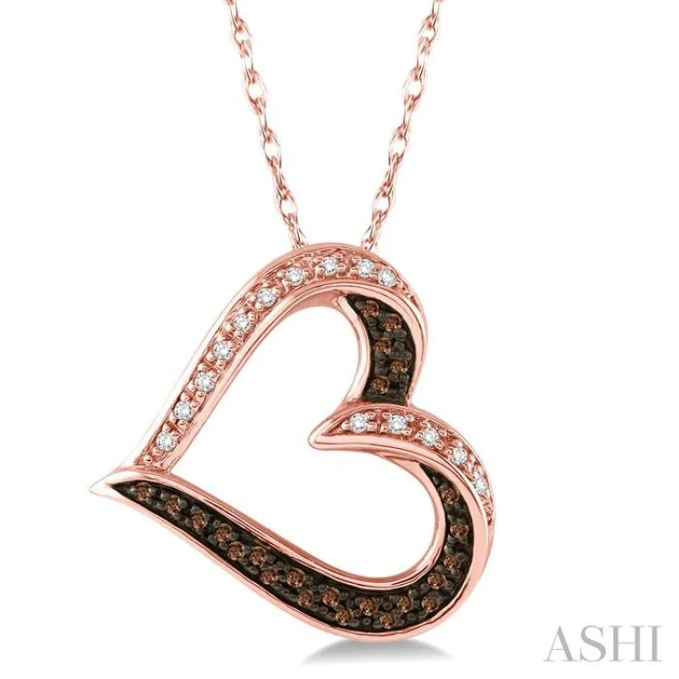 Women’s platinum necklace-1/5 Ctw Round Cut White and Champagne Brown Diamond Heart Pendant in 10K Rose Gold with Chain