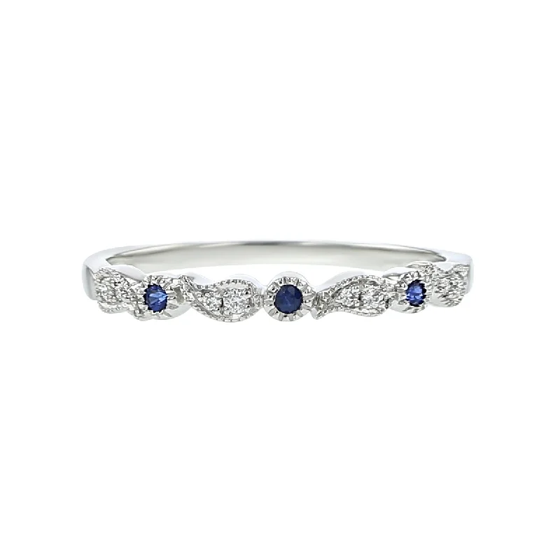 Women’s handmade engagement ring-14K White Gold Sapphire and Diamond Band