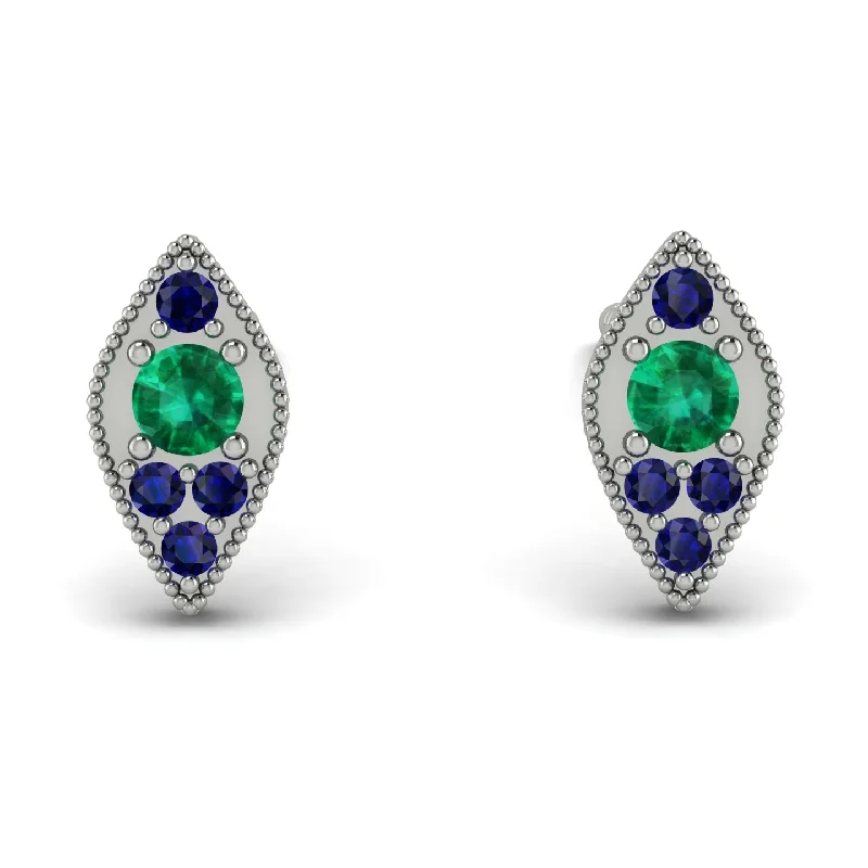 Women’s heart-shaped stud earrings-Milgrain Marquise Emerald Earrings - Faye No. 66