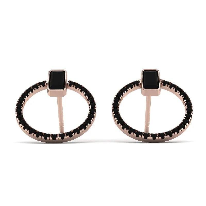 Women’s simple gold earrings-Emerald Cut Circle Black Diamond Earrings - Oaklyn No. 38