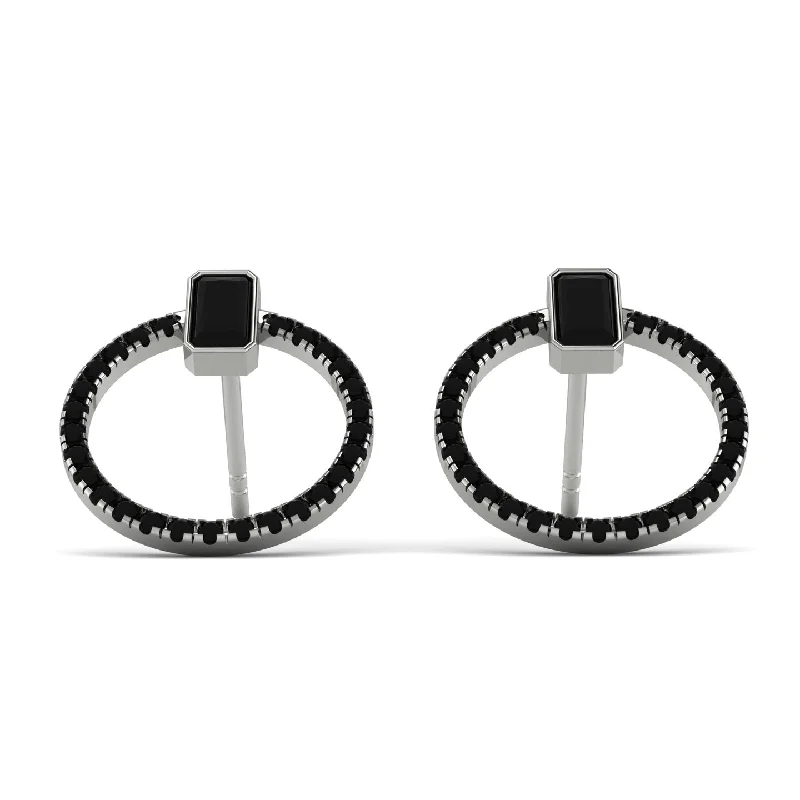 Women’s colorful earrings-Emerald Cut Circle Black Diamond Earrings - Oaklyn No. 39